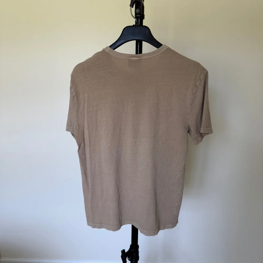 90's Champion T-Shirt Medium Tan Brown Embroidered Script Logo Short Sleeve Tee - Picture 3 of 7